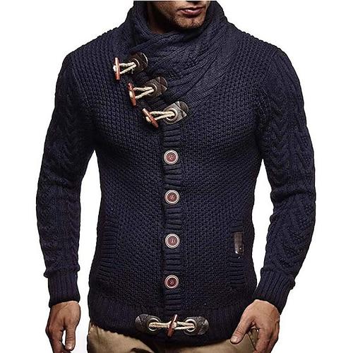 Herren Pullover Strickjacke Rollkragenpulli Gerippt Stricken Schal Gestreift Rollkragen Stilvoll Moderne zeitgenössische Alltagskleidung Casual Bekleidung Winter Schwarz Weiß S M L