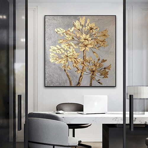 Mintura handgefertigte Blumen-Ölgemälde mit dicker Textur auf Leinwand, Wandkunst, Dekoration, modernes abstraktes Baumbild für Heimdekoration, gerolltes, rahmenloses, ungedehntes Gemälde Image