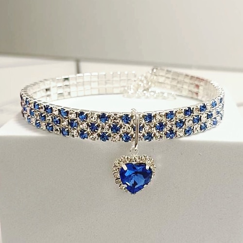 2 Stück Perlen Diamant Haustier Katze Hund Halskette Halsband Schmuck mit Bling Strasssteinen für Haustiere Katzen kleine Hunde Hündinnen Chihuahua Yorkies Mädchen Kostüm Outfits verstellbar