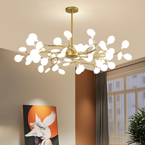 LED Pendelleuchte 27 36 45 54 Köpfe Glühwürmchen Kronleuchter LED Pendelleuchte postmoderne Deckenleuchte Hängelampe Roségold Zweig LED Kronleuchter Birne enthalten ac220v ac110v Image