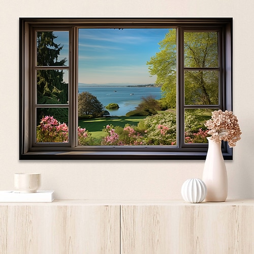 Landschafts-Wandkunst-Leinwand, falsches Fenster, Frühlingslandschaft, Drucke und Poster, Bilder, dekorative Stoffmalerei für Wohnzimmer, Bilder ohne Rahmen Image