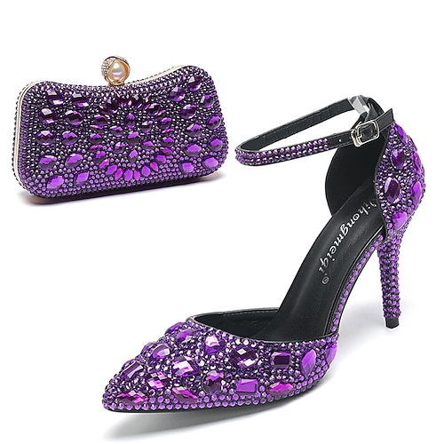 Damen Absätze Hochzeit Schuhe Pumpen Geschenke zum Valentinstag Bling-Bling-Schuhe Party Brautschuhe Brautjungfernschuhe Passendes Set für Schuhe und Taschen Strass Kristall Funkelnder Glitzer Image