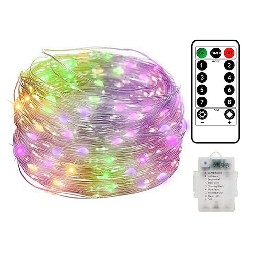 10M 100LED LED Feechenlichter LED Lichterkette wasserdicht Fernbedienung 8 Funktionen Kupferdraht Outdoor AA Batteriebetrieben Hochzeitsgeburtstagsfamilienparty Raumdekoration ohne Batterie Image