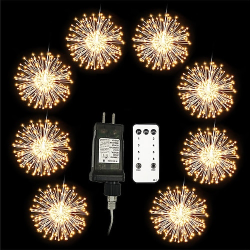8 stücke feuerwerk lichter weihnachtsdekoration starburst total 800 leds kupferdraht fee funkel lichter stecker in string lichter fernbedienung 8 modi wasserdicht starburst lichter für weihnachten Image