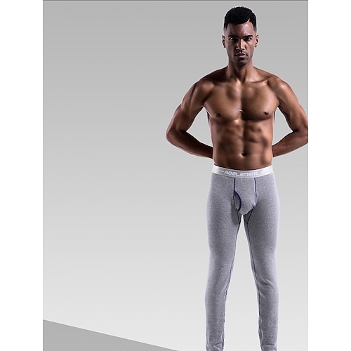 Herren Lange Unterhosen Thermounterwäsche Thermohose Einfarbig Basic Einfach Casual Heim Täglich Polyester Warm Atmungsaktiv Lange Hose Hose Elastische Taille Winter Herbst Schwarz Blau Image