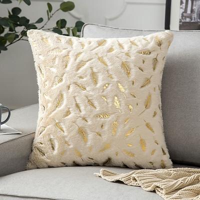 Dekorative Wurfkissen, weicher Plüsch-Kissenbezug, Goldfeder, modern, quadratisch, gesäumt, traditionell, klassisch, für Schlafzimmer, Wohnzimmer, Sofa, Couch, Stuhl, hervorragende Qualität
