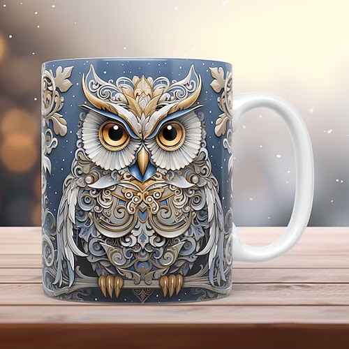 3D-Eulen-Tassen, lustige 3D-Tiere-Tasse, kreative Raumdesign-Mehrzweckbecher, Tierliebhaber-Kaffeetasse, niedliche Tasse Keramik-Kaffeetassen, coole Geburtstags-Weihnachtsgeschenke für Frauen und Image