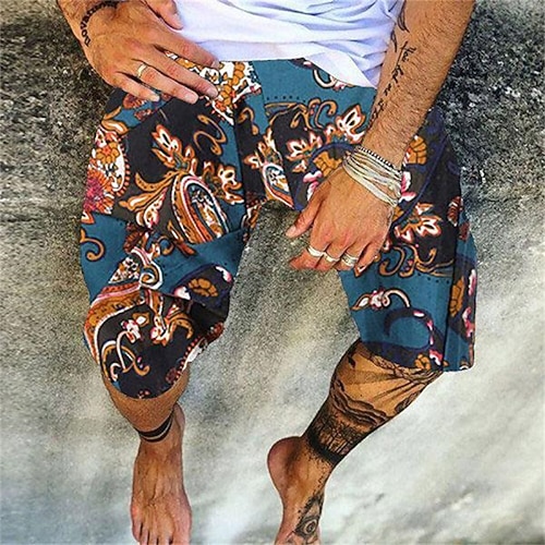 Herren Badehosen Badeshorts Boardshorts Sommershorts Strandshorts Kordelzug Elastischer Bund 3D-Druck Grafik Schnelltrocknend Weich Kurz Lässig Täglich Ferien Hawaiianisch Dunkelbraun Schwarz / Weiß Image