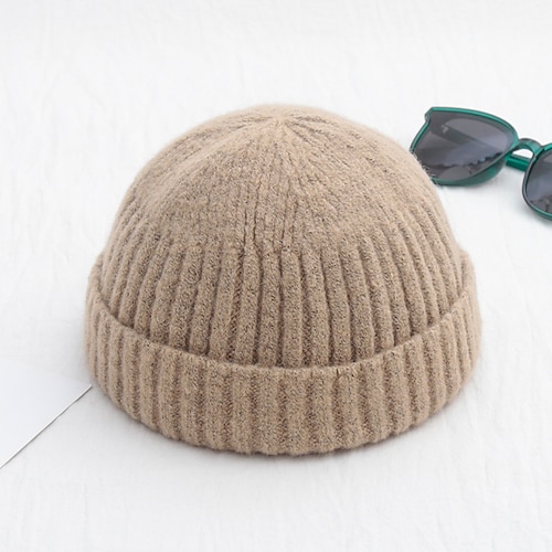 Herren Beanie Mütze Fischermütze Trawler-Mütze Watch Cap Wollmützen Hellgelb Schwarz Baumwolle Sport Reise Kante aufrollen Outdoor Urlaub Glatt Windundurchlässig Warm Image