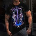 Rock'n'Roll-Herren-Grafikshirt 3d Schwarzes Baumwoll-T-Shirt mit Gitarren- und Musikinstrument-Motiv, Rundhalsausschnitt, Kleidung, Aufdruck, lässiges, kurzes Geburtstags-T-Shirt im Freien