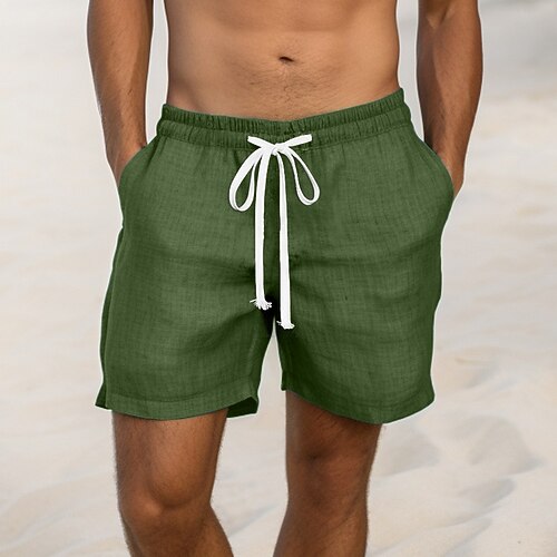 Herren Shorts Leinenshorts Sommershorts Kordelzug Elastischer Bund Gerader Schnitt Einfach Komfort Atmungsaktiv Über dem Knie Lässig Täglich Ferien Mode Klassicher Stil Schwarz Weiß Image