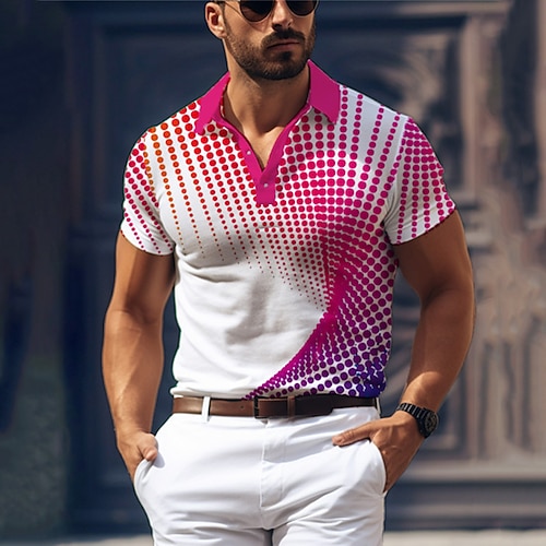 Herren Geometrisch Golfshirt Kurzarm Polo-Shirts Hemden mit Kragen Business-Casual Urlaubskleidung Formelle Kleidung Festivalkleidung Knöpfe 3D-Druck Sommer Blau Purpur Grün Image