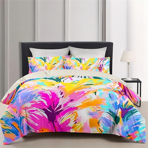 Bettbezug-Set mit floralem Dopamin-Farbmuster, Bettdecken-Set, weiches 3-teiliges Luxus-Baumwoll-Bettwäsche-Set, Heimdekoration, Geschenk, King-Size-Bett, volle Größe Image