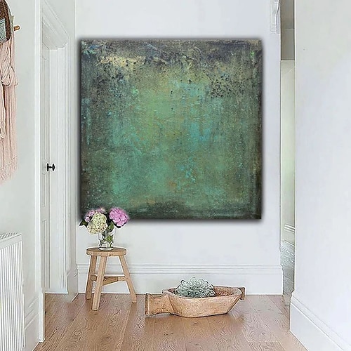 Handgefertigtes Ölgemälde auf Leinwand, Wandkunst, Dekoration, moderner nordischer Minimalismus, grüne Textur für Heimdekoration, gerolltes, rahmenloses, ungedehntes Gemälde Image