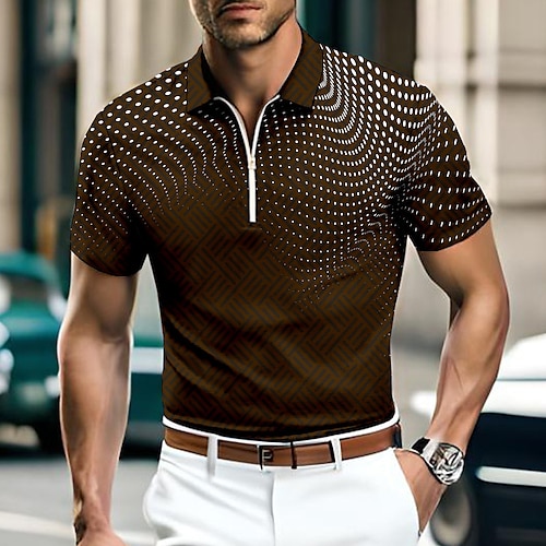 Herren Tupfen Poloshirts mit Reißverschluss Golfshirt Kurzarm Polo-Shirts Hemden mit Kragen Business-Casual Arbeitskleidung Formelle Kleidung Festivalkleidung 3D-Druck Viertelreißverschluss-Poloshirt Image