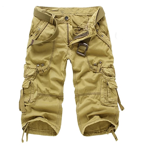 Herren Cargo Shorts Kurze Hosen Shorts Kurze Hosen Caprihose Multi Pocket Gerade geschnitten Einfarbig Komfort tragbar Wadenlänge Outdoor Täglich Sport Stilvoll Gelb Armeegrün Image