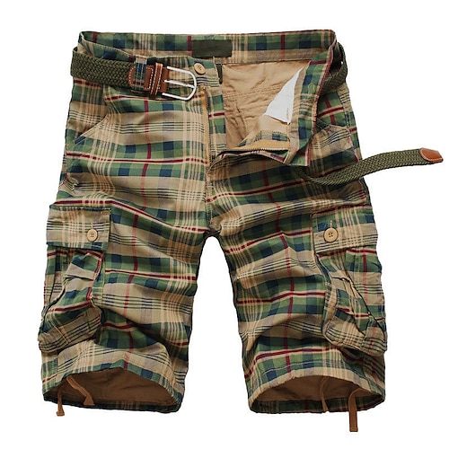 Herren Taktische Shorts Cargo Shorts Kurze Hosen Shorts Kurze Hosen Tasche Plaid Komfort Atmungsaktiv Outdoor Täglich Ausgehen Modisch Brautkleider schlicht Grün Khaki Image
