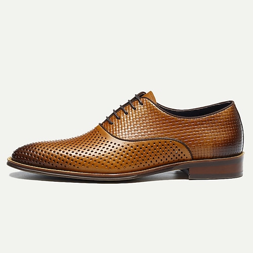 Herrenschuhe aus perforiertem braunem Leder, elegante Oxford-Schnürschuhe Image