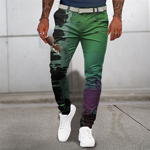Schrittweise Abstrakt Herren 3D-Druck Hosen Hose Outdoor Strasse Ausgehen Polyester Gelb Blau Orange S M L Mittlere Taillenlinie Elastizität Hose Image