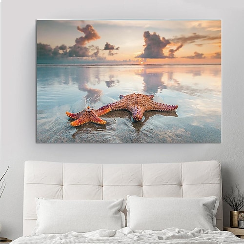 Strand Meereslandschaft Wandkunst Leinwand Malerei Muschel Meer Wandkunst Seesterne Muscheln Wandbilder Poster für Wohnzimmer Schlafzimmer Büro Dekor kein Rahmen