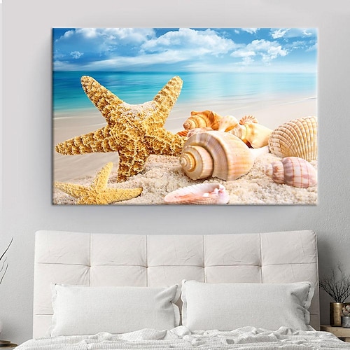 Strand Meereslandschaft Wandkunst Leinwand Malerei Muschel Meer Wandkunst Seesterne Muscheln Wandbilder Poster für Wohnzimmer Schlafzimmer Büro Dekor kein Rahmen Image