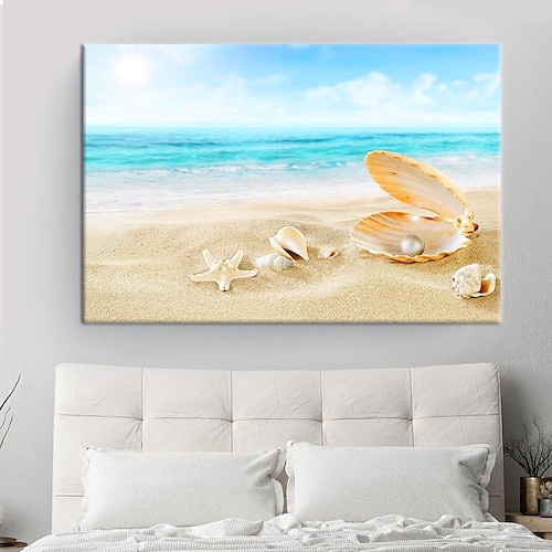 Strand Meereslandschaft Wandkunst Leinwand Malerei Muschel Meer Wandkunst Seesterne Muscheln Wandbilder Poster für Wohnzimmer Schlafzimmer Büro Dekor kein Rahmen