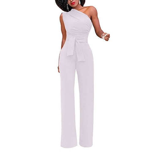 Damen Normal Jumpsuit Elegant Feste Farbe Ärmellos Ein-Schulter mit Schnürung Rückenfrei Hochzeit Party Regular Fit Schwarz Weiß Gelb Sommer Image