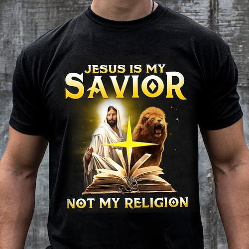 Herren Grafik Löwe Glaube T Shirt Kurzarm T-Shirt 3D-Druck Rundhalsausschnitt Hemd Vintage Mode Designer Outdoor Täglich Sport Schwarz / Weiß Schwarz Weiß Frühling Sommer Bekleidung S M L XL 2XL 3XL Image