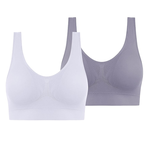 2er-Pack Unterwäsche für Damen in Übergröße, tiefer U-Ausschnitt, bequeme Beauty-Back-Yoga-Weste mit Polstern, kein Stahlring, geraffter stoßfester Sport-BH, Home-Outfits Image