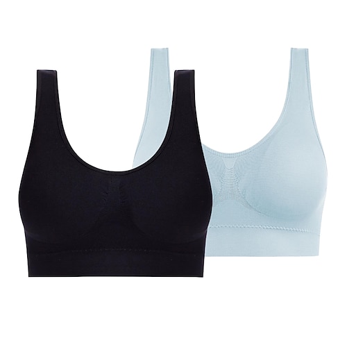 2er-Pack Unterwäsche für Damen in Übergröße, tiefer U-Ausschnitt, bequeme Beauty-Back-Yoga-Weste mit Polstern, kein Stahlring, geraffter stoßfester Sport-BH, Home-Outfits Image