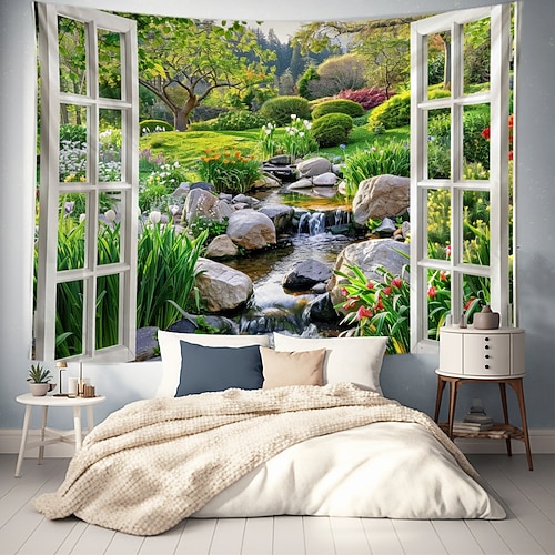 Fenster, Wald, Landschaften, große Wandteppiche, Kunstdecken, Vorhänge, Familienschlafzimmer, Wohnzimmerdekorationen Wandtuch XXL Natur Image