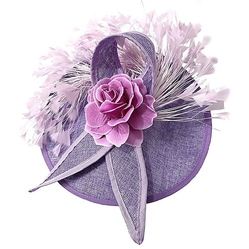 Fascinator Sinamay Hochzeit Kentucky Derby Cocktail Retro Braut Mit Feder Blumig Kopfschmuck Kopfbedeckung Image