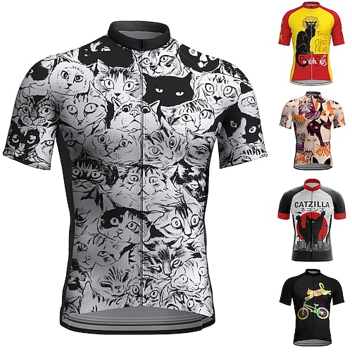 Herren Radtrikot Katze Lustig Kurzarm Fahhrad Trikot Oberteil mit 3 Gesäßtaschen Mountainbike MTB Straßenradsport Schnelltrocknend Reflektierende Streifen Rückentasche Feuchtigkeitsableitend Sport Image