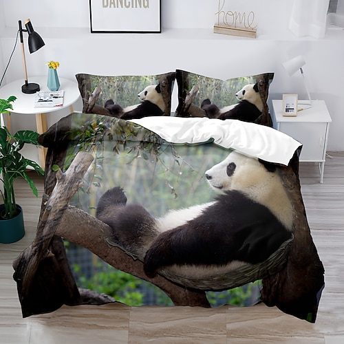3D-Bettwäsche mit Panda-Kaninchen-Aufdruck, Bettbezug, Bettwäsche-Sets, Bettdeckenbezug mit 1 bedruckter Bettbezug oder Bettdecke, 2 Kissenbezüge für Doppelbett/Queen/King Image
