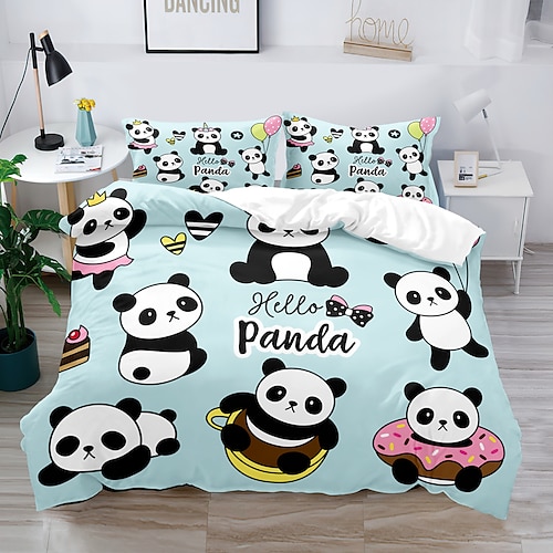 3D-Bettwäsche mit Panda-Kaninchen-Aufdruck, Bettbezug, Bettwäsche-Sets, Bettdeckenbezug mit 1 bedruckter Bettbezug oder Bettdecke, 2 Kissenbezüge für Doppelbett/Queen/King Image