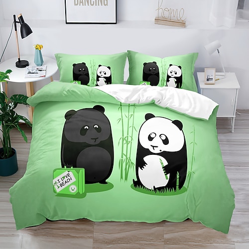 3D-Bettwäsche mit Panda-Kaninchen-Aufdruck, Bettbezug, Bettwäsche-Sets, Bettdeckenbezug mit 1 bedruckter Bettbezug oder Bettdecke, 2 Kissenbezüge für Doppelbett/Queen/King Image