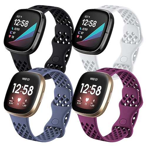 4 Packung Smartwatch-Band Kompatibel mit Fitbit Versa 3 Sense Versa 4 Sense 2 Silikon Smartwatch Gurt Wasserdicht Verstellbar Sportarmband Ersatz Armband Image