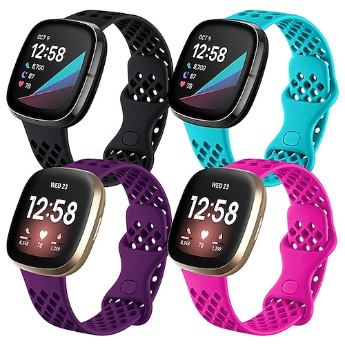 4 Packung Smartwatch-Band Kompatibel mit Fitbit Versa 3 Sense Versa 4 Sense 2 Silikon Smartwatch Gurt Wasserdicht Verstellbar Sportarmband Ersatz Armband Image