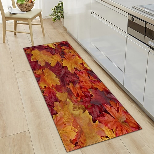 Teppich mit Pflanzen- und Blumenmuster, Küchenmatte, rutschfeste, ölbeständige Bodenmatte, Wohnzimmerteppich, Innen- und Außenmatte, Schlafzimmerdekoration, Badezimmermatte, Eingangsteppich, Türmatte Image