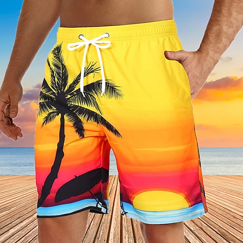 Herren Grafik Kokospalme Badehosen Badeshorts Boardshorts Mittlere Taille Streetwear Hawaiianisch Boho Lässig Täglich Ferien Kordelzug Elastischer Bund 3D-Druck Designer Bekleidung Image