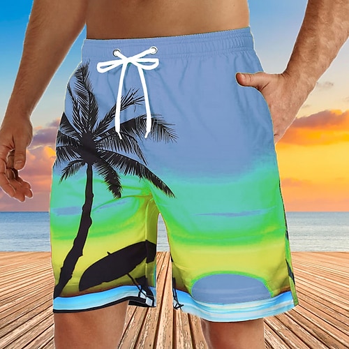 Herren Grafik Kokospalme Badehosen Badeshorts Boardshorts Mittlere Taille Streetwear Hawaiianisch Boho Lässig Täglich Ferien Kordelzug Elastischer Bund 3D-Druck Designer Bekleidung Image
