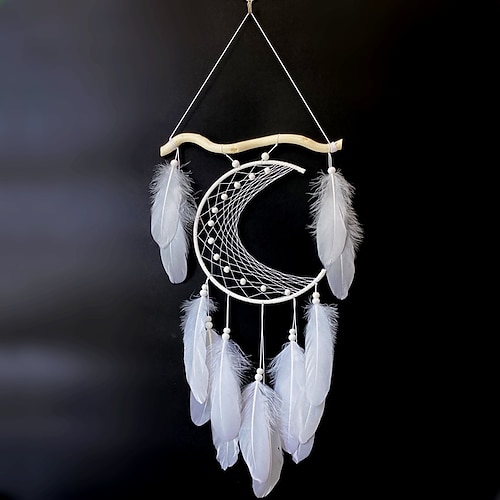 Boho Traumfänger handgemachtes Geschenk Wandbehang Dekor Kunst Ornament Handwerk Mondfeder für Kinder Schlafzimmer Hochzeitsfest 2448cm Image