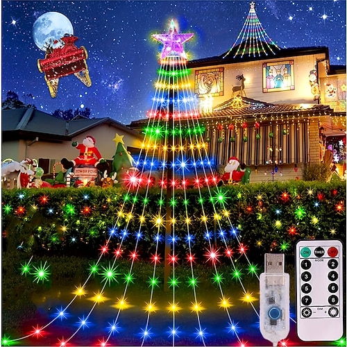 Wasserfall Lichterkette 198 LEDs USB Strömendes Wasser Licht 9 Streifen 2 Meter 8 Beleuchtungsmodi mit Fernbedienung wasserdicht für Party Schlafzimmer Wand blinkend Innen- und Außendekoration Image