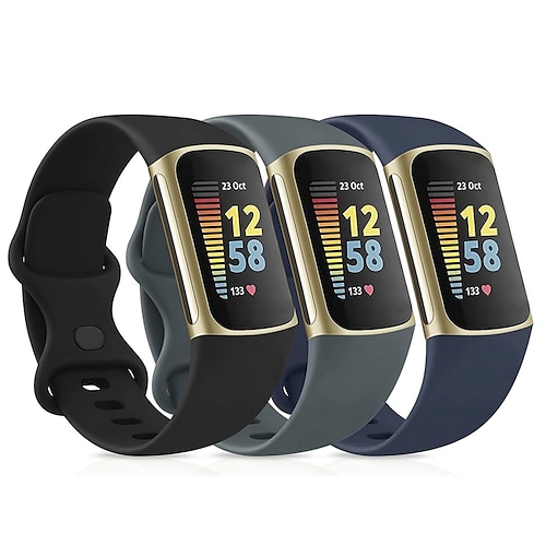 4 Packung 3 Pack 2er Pack Smartwatch-Band Kompatibel mit Fitbit Charge 5 Silikon Smartwatch Gurt Verstellbar Sportarmband Ersatz Armband Image
