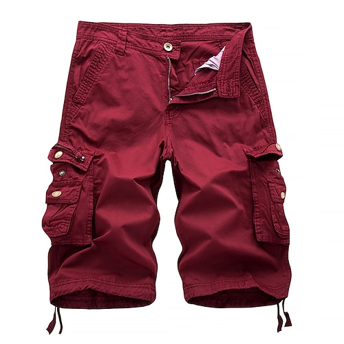 Herren Cargo Shorts Kurze Hosen Kurze Hose für Wanderer Zip Tasche Klassisch Glatt Radfahren Draussen Knielänge Casual Stilvoll Weinrot weiß grau Unelastisch Image