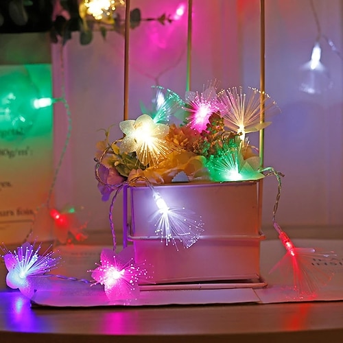 elegante LED-Lichterkette mit Glasfaser-Blumen für Hochzeitsfeiern – 1,5m/3m Girlande, batteriebetriebene Baumlampe für die Terrasse, Schlafzimmer-Weihnachtsdeko Image