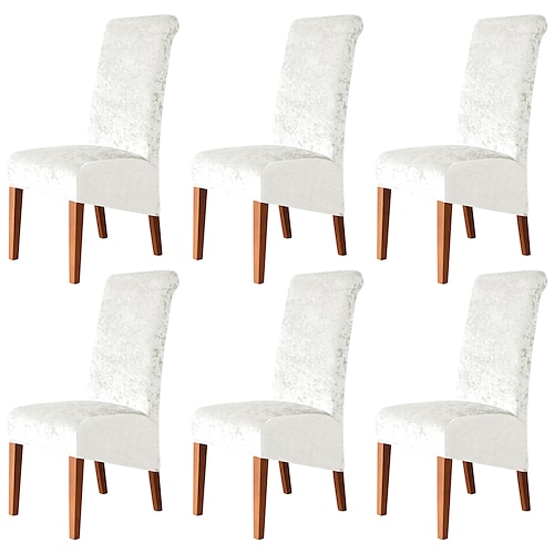 6 Stück Stretch-Stuhlhussen für Esszimmerstühle, Burgunderrot, XL/Übergröße, Spandex, hohe Rückenlehne, großer Samt-Stuhlbezug, Schonbezug für Hochzeit, Esszimmer, Küche, Hotel, Tisch, Bankett Image