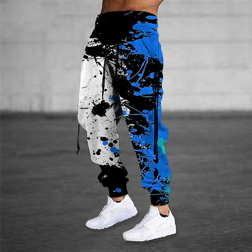 Herren Jogginghose Trainingshose Jogginghose Jogger Hose Hosen Kordelzug Seitentaschen Elastische Taille Farbblock Grafik-Drucke Komfort Atmungsaktiv Sports Outdoor Casual Täglich Baumwollmischung Image