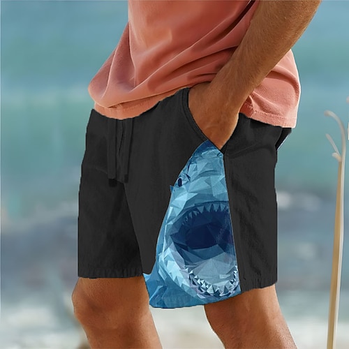 Herren Hai Badeshorts Boardshorts Badehosen Mittlere Taille Urlaub Hawaiianisch Lässig Urlaub Ferien Strand Kordelzug mit Mesh-Futter Elastischer Bund Designer Bekleidung Image