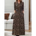 Damen abendkleider Cocktailkleid Kleid für Hochzeitsgäste Bedruckt V Ausschnitt Langarm Blumen Midikleid winterkleider damen kleid hochzeitsgast Rote Beige Winter